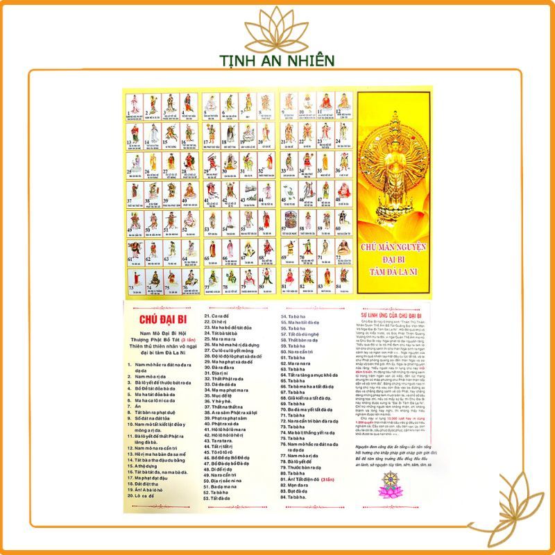 Tờ Chú Đại Bi 84 vị Phật hoá thân loại cao cấp ép màng cứng cáp