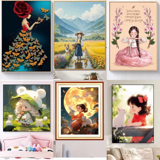 [3] Tranh thêu kín Cô Gái Đáng yêu, tranh chưa thêu (nhiều mẫu)