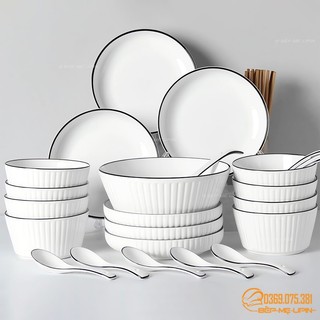 Bát thìa đĩa cốc sứ viền đen cao cấp