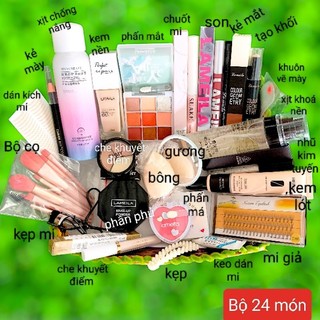 Bộ trang điểm 24 món, Make-up, Làm đẹp, phấn phủ, kem nền, nhũ mắt kim tuyến, Xịt khoá, phấn mắt...