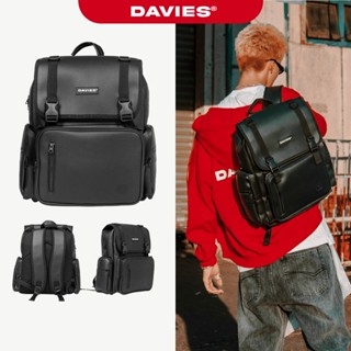 Balo da đi học DAVIES nữ nam chống nước nhiều ngăn local brand đen trơn đựng laptop 15 inch Leather Box Backpack |D-P35
