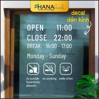  Decal Giờ Mở Cửa Trang Trí Cửa Kính D01 | Đề Can Dễ Dán Chống Nước FREE Thiết Kế - Hana Decals 