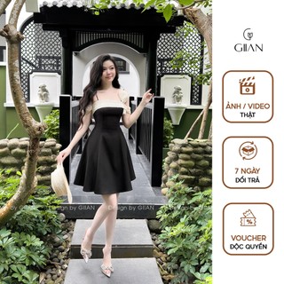 Váy 2 dây tiểu thư Giian thiết kế dáng A ôm eo tôn dáng phối nơ nơ ngực đính đá cách điệu chất liệu tex cao cấp - VA0846