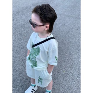 Set áo phông quân short life work xanh cotton cho bé , bộ áo phông quần cộc bé trai , kid_genz