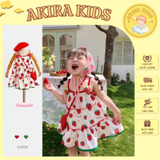 Váy Đầm Dâu Tây Mùa Hè Siêu Cưng Kèm Túi Cho Bé (10-22kg)