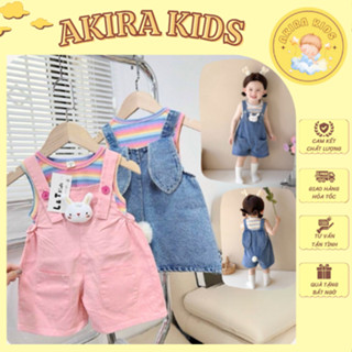 Set Yếm Thỏ Kaki Mềm Kèm Áo Thun Gân Thoáng Mát Dễ Thương Cho Bé Gái (8-20kg)