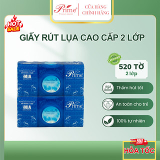 Combo 10 gói giấy ăn giấy rút lụa 250 tờ x 2 lớp giấy rút xanh prime