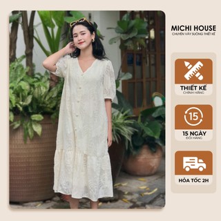 Đầm Suông Đuôi Cá Dáng Dài MICHI House Váy Xuông Vintage Vải Thô Hoa Dài Quá Gối Phom Rộng Che Bầu Khuyết Điểm Tốt V418