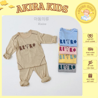 Bộ Thun Dài Tay Cho Bé In Chữ Retro - Bộ Quần Áo Trẻ Em Thu Đông Đa Dạng Màu Sắc