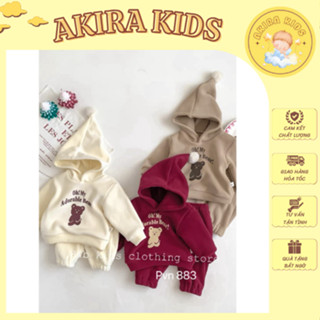 Bộ Thu Đông Dày Bé Trai, Bé Gái-Bộ Quần Áo Dài Tay Zip, Áo Hoodi Có Mũ, Quần Bo Gấu Đáng Yêu Cho Bé 8-18kg