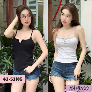 Áo thun hai dây cài nút vạt bầu cổ vuông ôm body, áo thun croptop ba lỗ kiểu sexy chất thun gân mămdoo