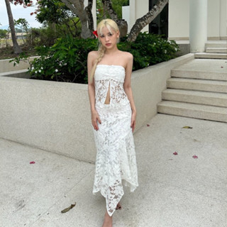 Set Váy Ren Đi Biển Quyến Rũ Pepper Clothing Áo Ống Kèm Dây Vai Xẻ Tà Chân Váy Dài Cạp Trễ Ôm Body Sexy - Lauren Set