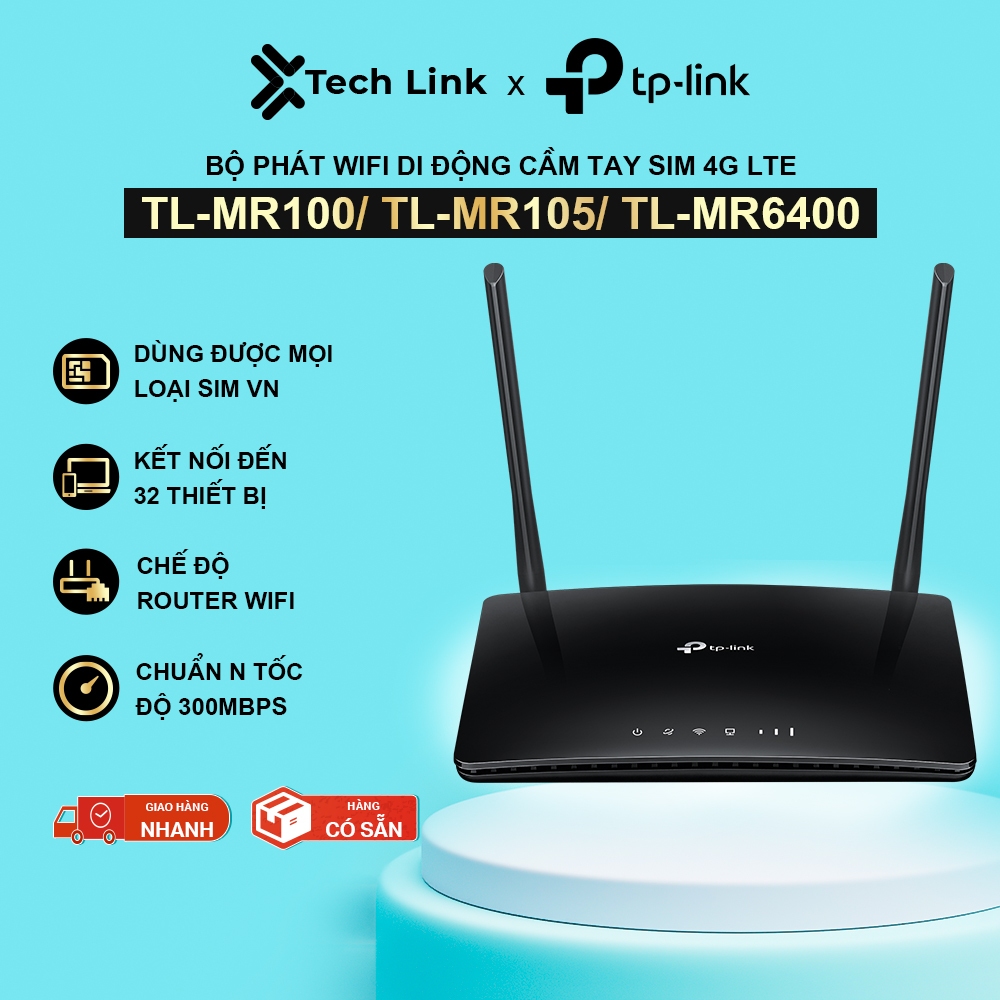 [Cắm Sim Là Dùng - Sóng Mạnh] Bộ Phát Wifi Di Động TP-Link TL-MR100 / TL-MR105 / TL-MR6400 4G LTE Chuẩn N 300Mbps