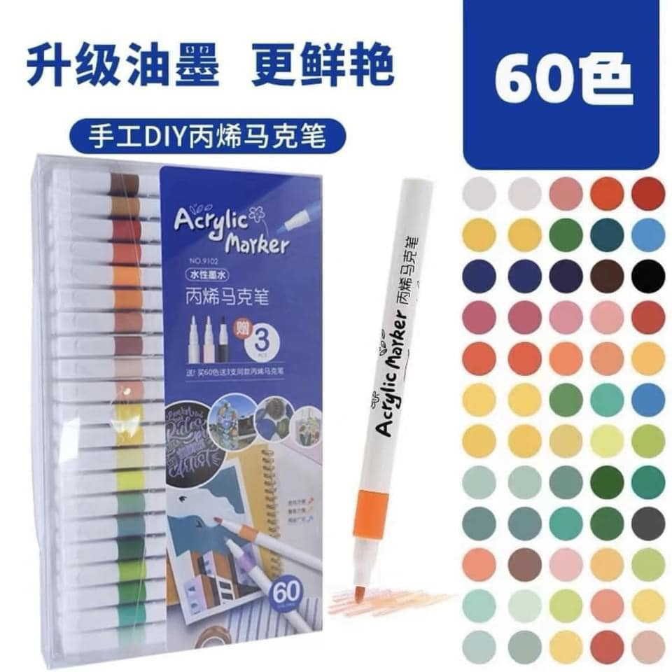 Bộ Bút 60 Màu Đậm Chất ACRYLIC MARKER - Sáng Tạo Tác Phẩm Nghệ Thuật Của Bạn