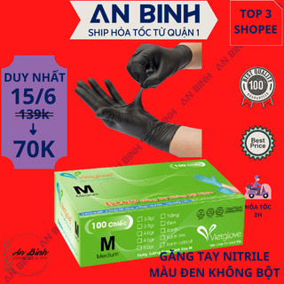 (Q1-HCM) Găng Tay Y Tế MÀU ĐEN Vietglove (Hộp 100 chiếc) Nitrile Không Bột - Bao Tay Nitrile Không Bột Ezcare
