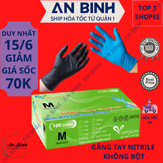 (Q1-HCM) Găng Tay Y Tế Không Bột Vietglove (Hộp 100 chiếc) Màu XANH - ĐEN Nitrile Ezcare Và Màu TRẮNG Latex Vglove