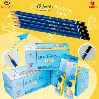   P333  HỘP 12 Cây Bút Chì Đen   Viết Chì Đen Thân Gỗ Màu Xanh G-Star  GStar P 333  2B 3B 4B 5B 6B - Chính Hãng 