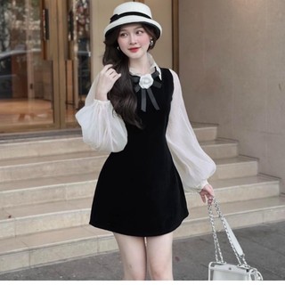 Sét Áo Sơ Mi Kèm Đầm Yếm Hoa Gài Siêu Xinh Tuyết Mưa Bigsize Mũm Mĩm  S/M/L/XL/XXL SDX1410