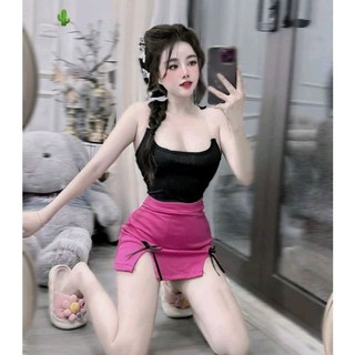 Sét áo dây kiểu dây trong + chân váy xẻ đính nơ