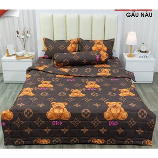 Bộ Ga Gối cotton poly gồm Ga Giường Kèm 2 áo Gối Nằm kích thước 1m2 1m4  1m5 1m6 1m8 mẫu gấu nâu