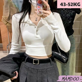 Áo croptop nữ mămdoo tay dài cúc bấm cổ polo nữ thun gân, áo thun kiểu nữ có chun ôm eo tôn dáng