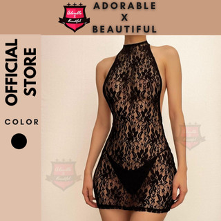 Đầm sát nách cổ yếm xuyên tháu cover bikini sexy, đầm body hở lưng cột cổ hoa nhí đen