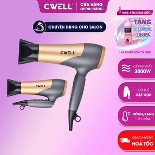 Máy sấy tóc gấp gọn CWell công suất lớn 3000W, 3 chế độ nóng/lạnh, có móc treo chuẩn Salon C102HD