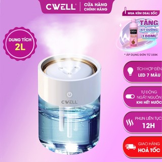 Máy phun sương mini 2 lít CWell, máy tạo ẩm 3 vòi phun siêu mạnh, phun liên tục 12H, đèn Led 7 màu