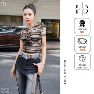 Áo Thun Nữ Vân Ngang 3 Bông Hoa Delys DLAC73