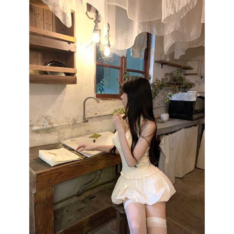 Đầm Body Cổ Yếm Hở Lưng Dáng Bí Phồng Nhún Eo TIBU Đầm Nữ Dáng Ngắn Tôn Dáng Đi Chơi Dự Tiệc Sang Chảnh | BigBuy360 - bigbuy360.vn