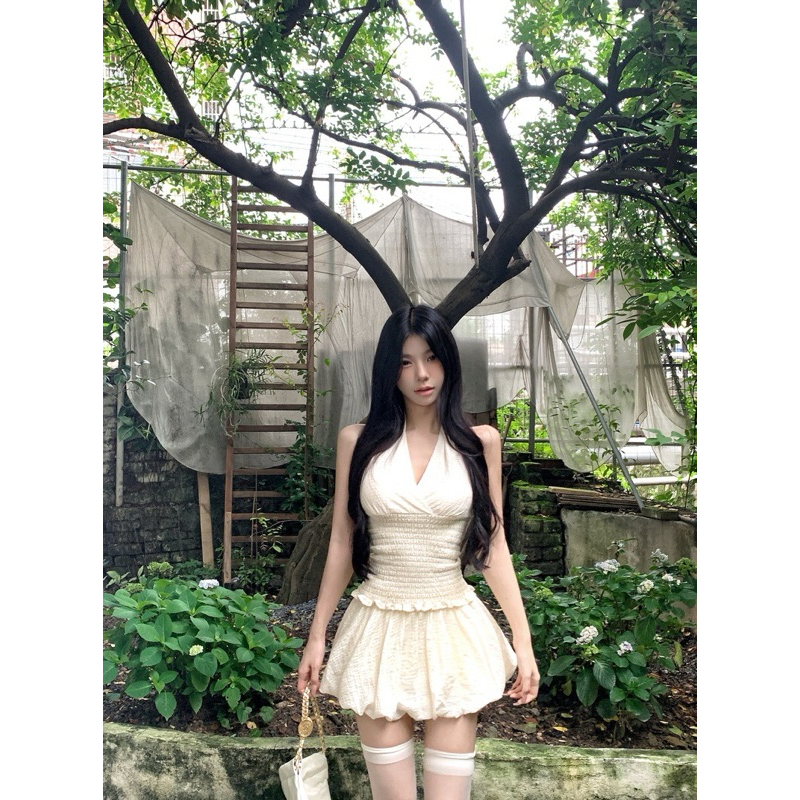 Đầm Body Cổ Yếm Hở Lưng Dáng Bí Phồng Nhún Eo TIBU Đầm Nữ Dáng Ngắn Tôn Dáng Đi Chơi Dự Tiệc Sang Chảnh | BigBuy360 - bigbuy360.vn