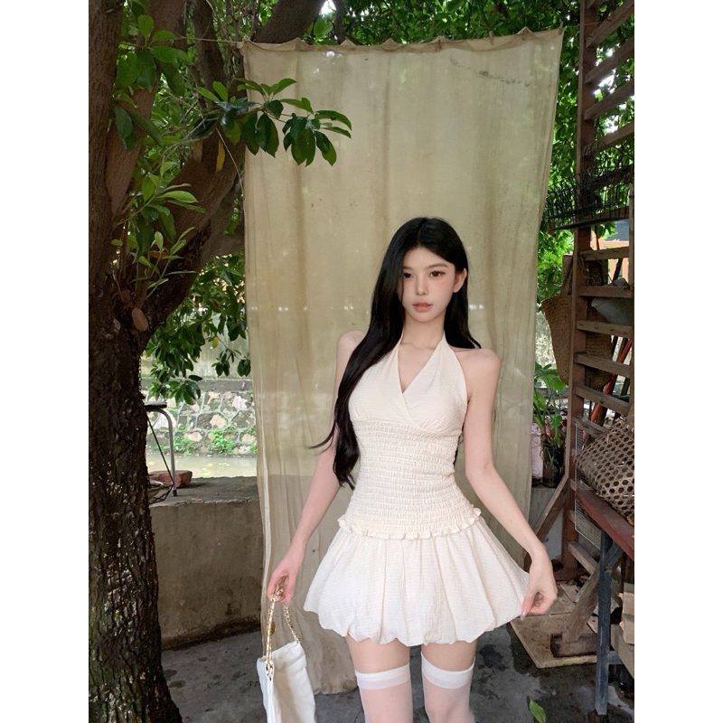 Đầm Body Cổ Yếm Hở Lưng Dáng Bí Phồng Nhún Eo TIBU Đầm Nữ Dáng Ngắn Tôn Dáng Đi Chơi Dự Tiệc Sang Chảnh | BigBuy360 - bigbuy360.vn