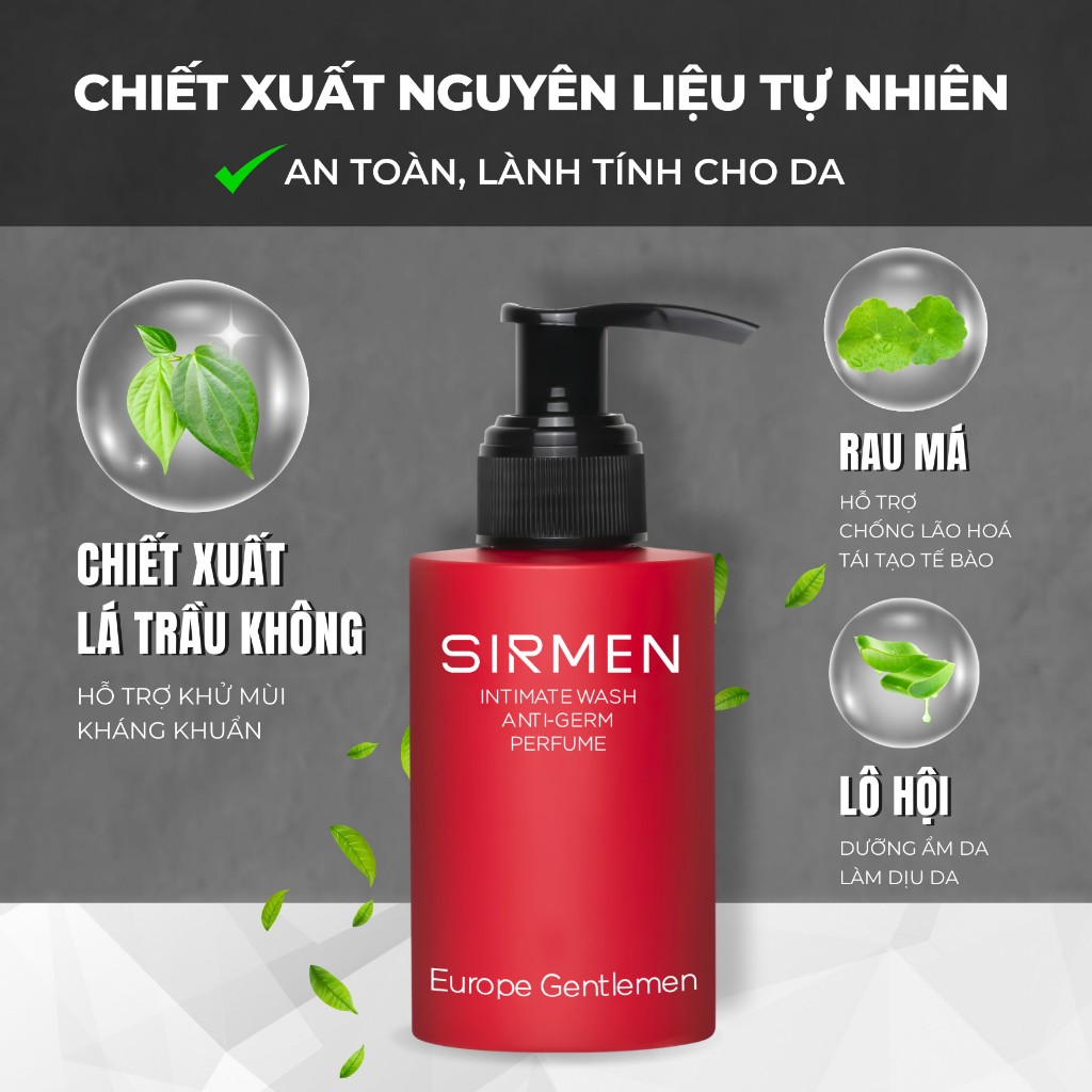 Combo LYON EUROPE gồm Sữa tắm gội nam 350g & Dung dịch vệ sinh nam 100g nguyên liệu châu Âu SIRMEN Europe Gentlemen