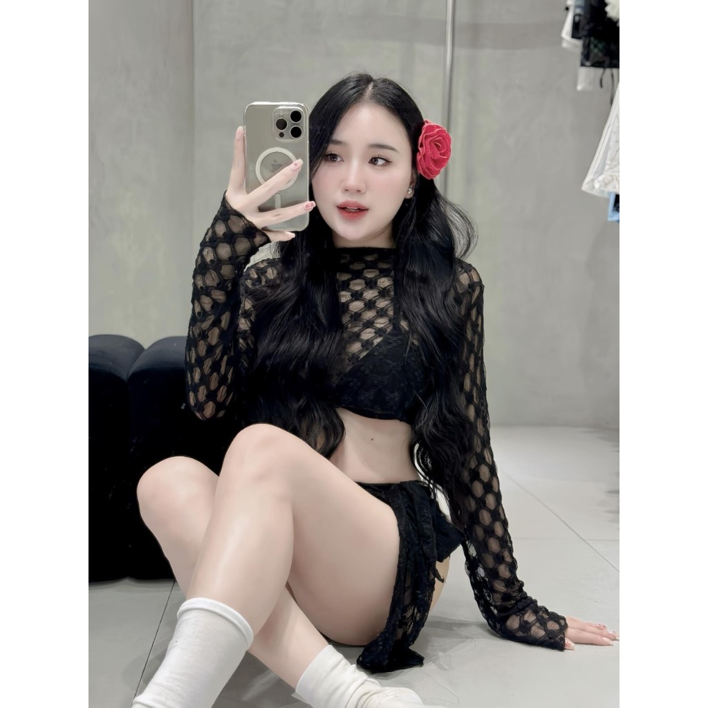 Bikini đồ bơi đi biển bốn chi tiết lưới Hoa Nhí cao cấp HÀ BIKINI | BigBuy360 - bigbuy360.vn