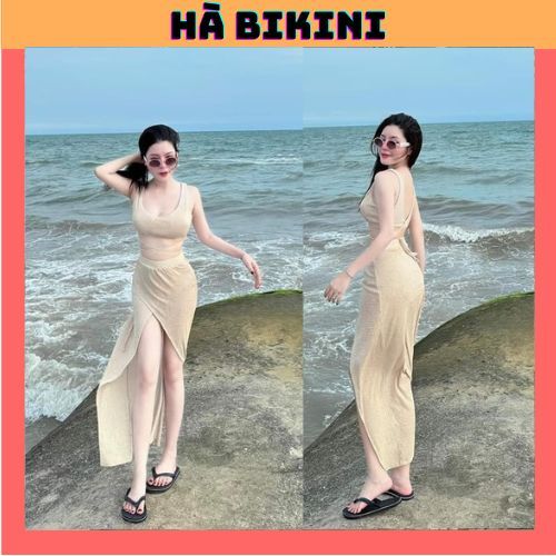 Bikini đồ bơi đi biển set ba món  BRA ren mềm áo có mút phối quây xẻ tà tôn dáng HÀ BIKINI | BigBuy360 - bigbuy360.vn