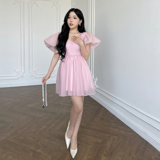 Váy cổ V nơ to bản Cherie dress