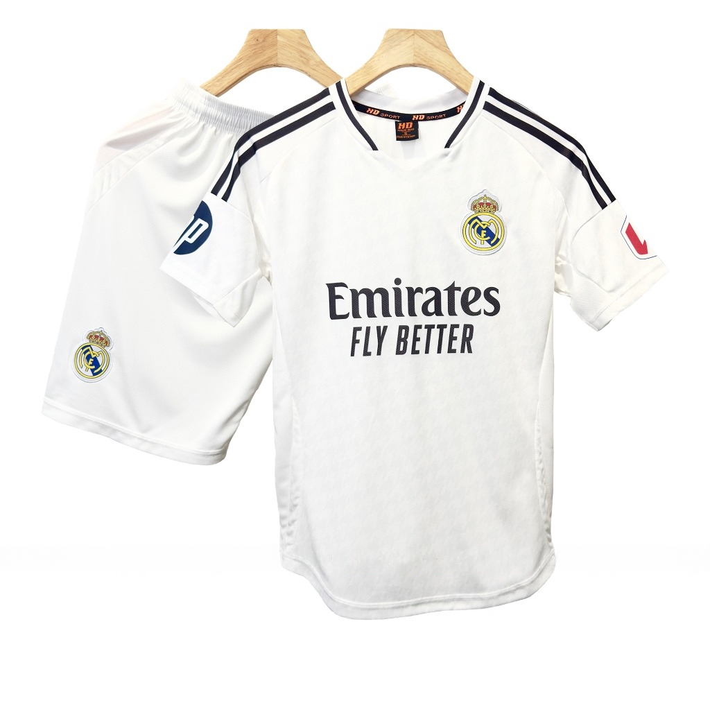 Bộ Quần Áo Bóng Đá CLB Ronaldo Real Trắng 8kg - 88kg - Đồ Đá Banh 2024 - Logo Thêu - Vải Mè Lạnh Mát - Tr Sport
