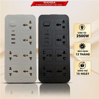 Ổ điện đa năng chính hãng WANDA 3 cổng USB 15v sạc nhanh, 1 type c, chống cháy, ổ chịu tải 2500W , nhựa pp