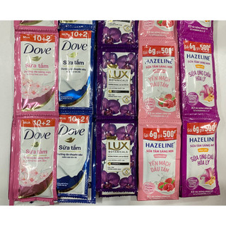 Dây 10 gói sữa tắm lux, dove, hazeline