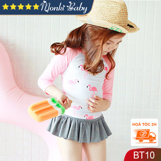Bộ đồ bơi 2 mảnh dài tay bé gái & quần váy dễ thương, chất thun bơi lạnh Lyrca Hàn dày mịn đẹp, màu hồng nữ tính  | BT10