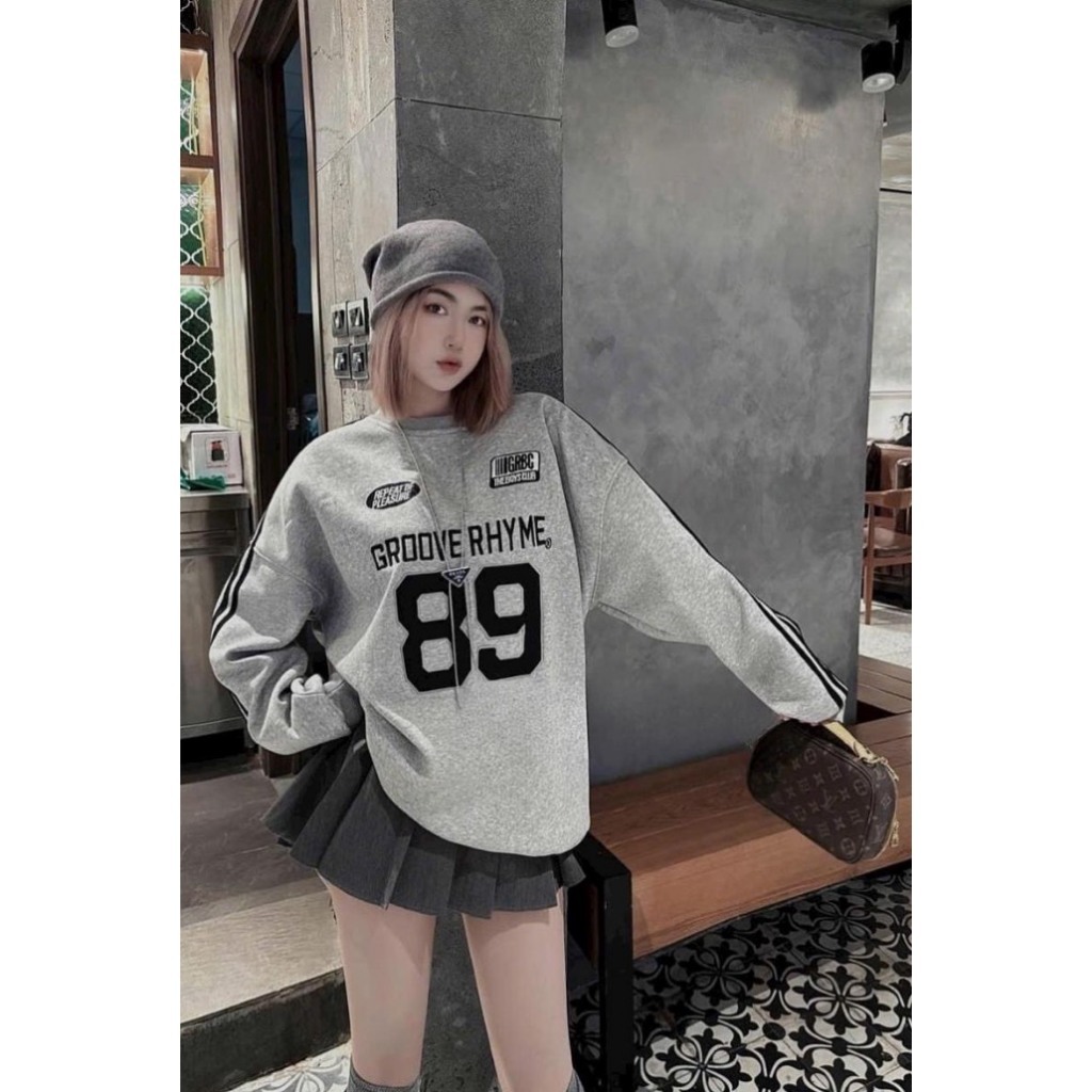 Áo Nỉ 💥 HÀNG LOẠI 1 💥 Áo Nỉ Lót Lông Áo Hoodie Form Thụng Dài Tay Hình Thêu Mix Chân Váy,Quần Đều Được Mẫu AONI89. D435