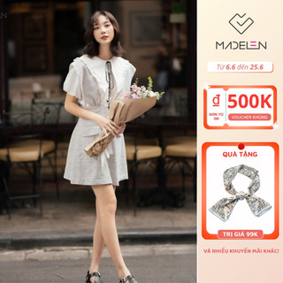 Váy yếm mix tweed túi nắp dáng xòe MADELEN