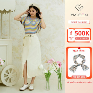 Áo thun ngắn tay cánh dơi crop kẻ ngang MADELEN