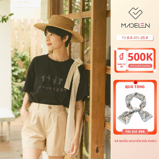 Áo thun ngắn tay cotton thêu hình cute MADELEN