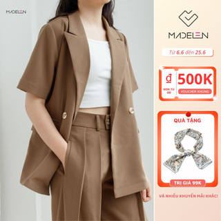 Áo blazer ngắn tay elegant và quần baggy elegant 2 ly madelen