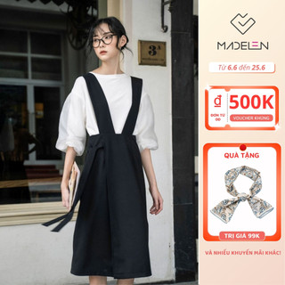 Váy yếm dáng dài nữ nơ buộc màu đen năng động MADELEN