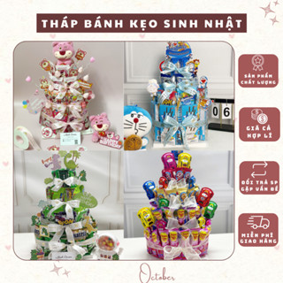 [HỎA TỐC] Tháp Bánh Kẹo Sinh Nhật 4 Tầng Nhiều Tone Màu KHÔNG HỘP MICA - Quà Sinh Nhật. Quà Đầy Tháng Cho Bé