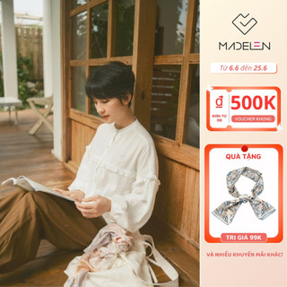 Áo sơ mi trắng dài tay cổ tàu phối ren MADELEN
