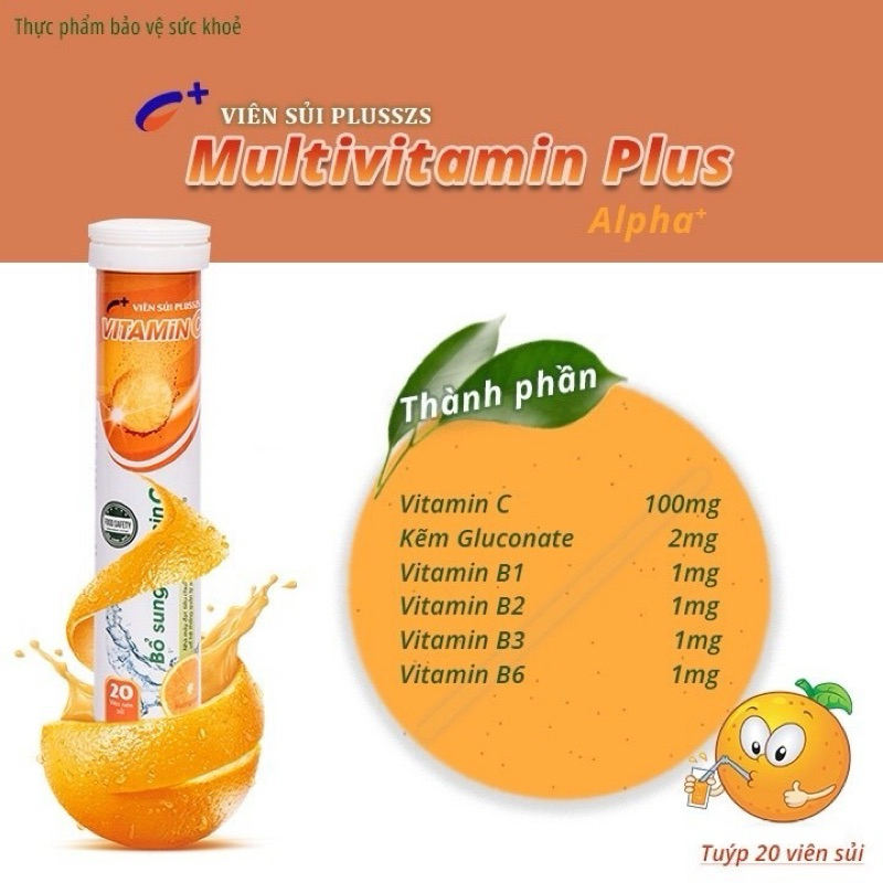 Viên C Sủi PLUSSZS ALPHA+ VITAMIN C 4g - Bổ sung Vitamin B1, B2, B3, B6 Giúp tăng cường miễn dịch, Phục hồi sức khoẻ