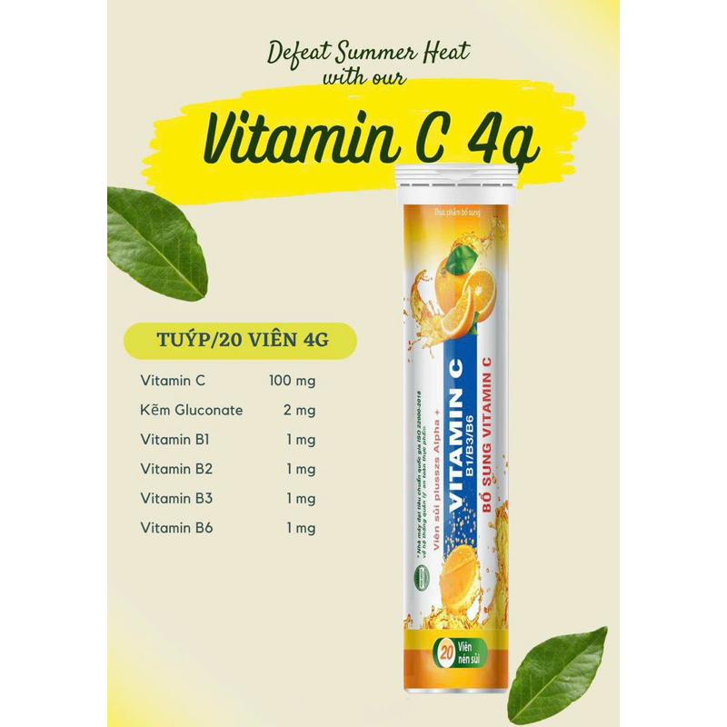 Viên C Sủi PLUSSZS ALPHA+ VITAMIN C 4g - Bổ sung Vitamin B1, B2, B3, B6 Giúp tăng cường miễn dịch, Phục hồi sức khoẻ
